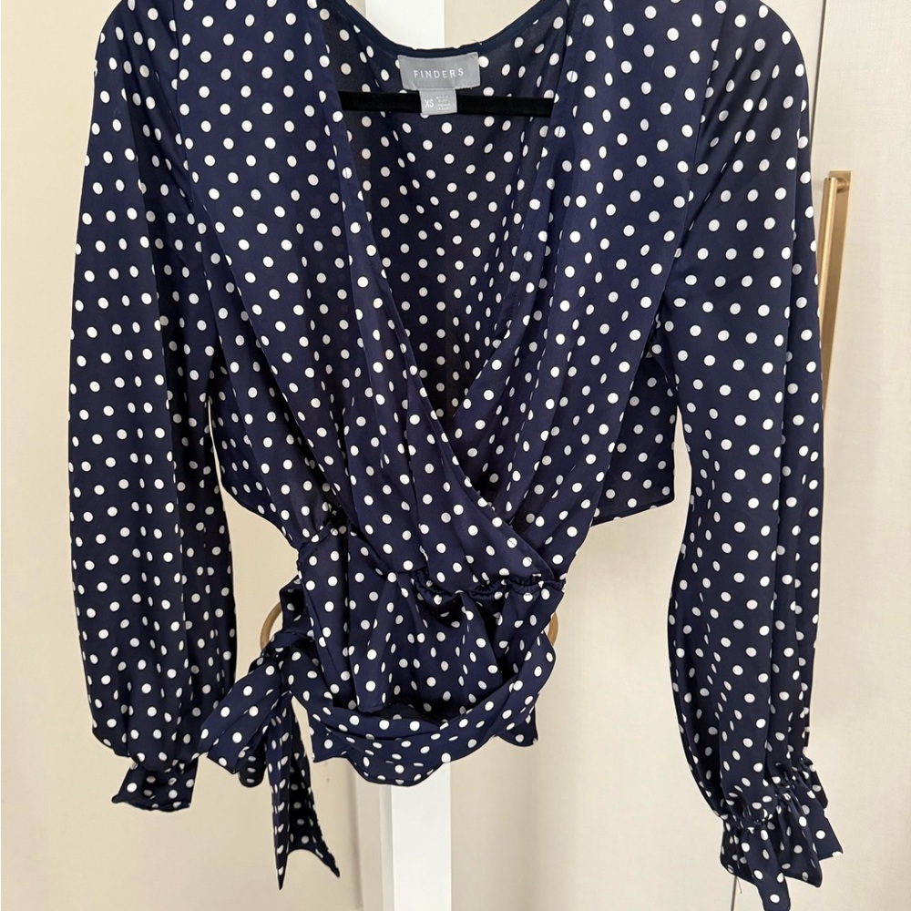 Finders Navy & White Open Back Blouse, SIZE XS